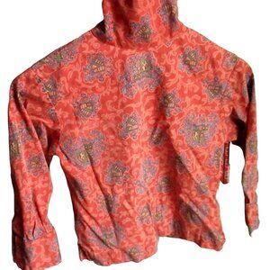 Girls 8 Vintage Shirt Coral Paisley Print Half Zip Pullover Shirt Heraldic Print